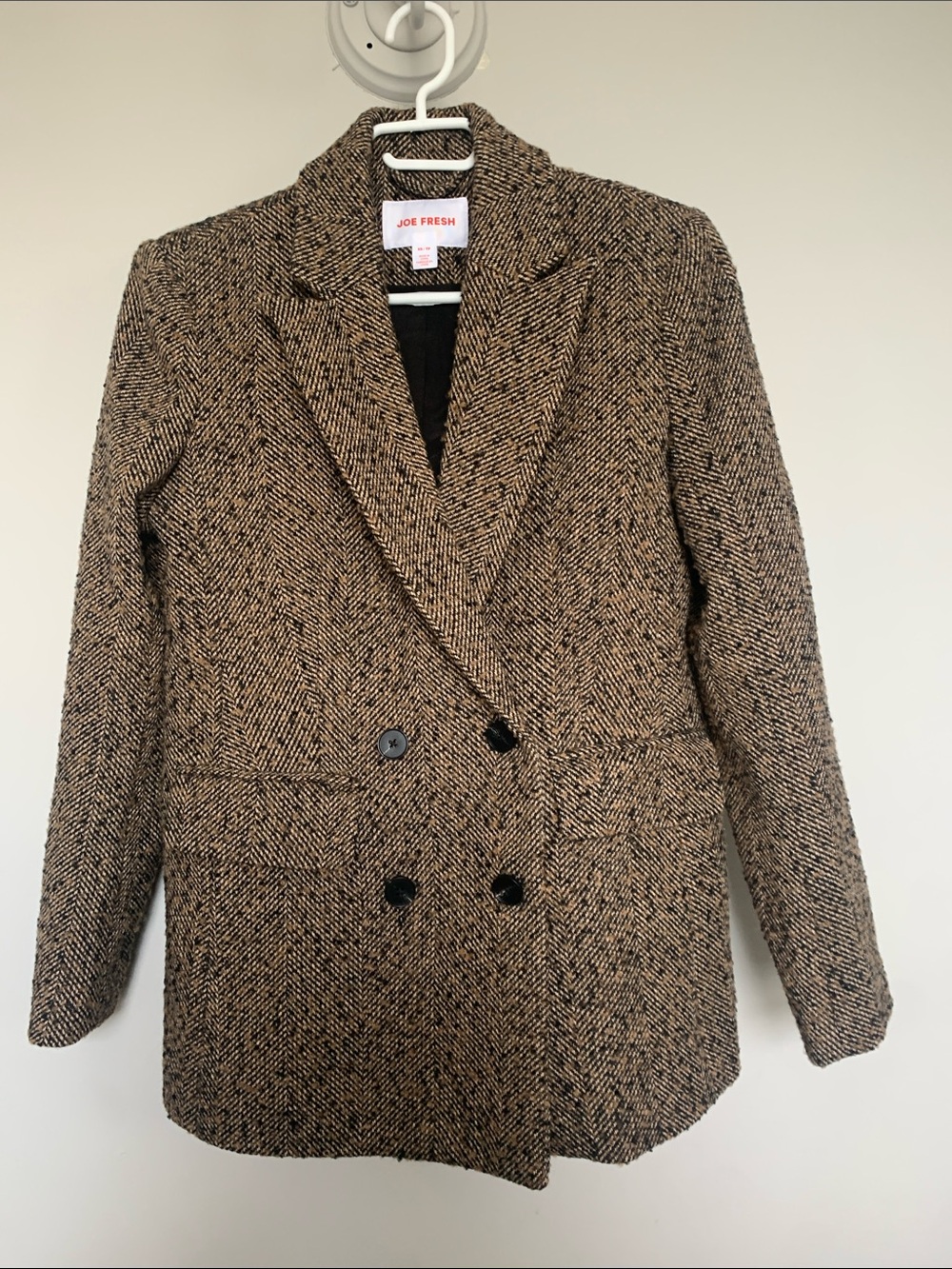 Joe Fresh Brown Herringbone Oversized Double-Breasted Blazer